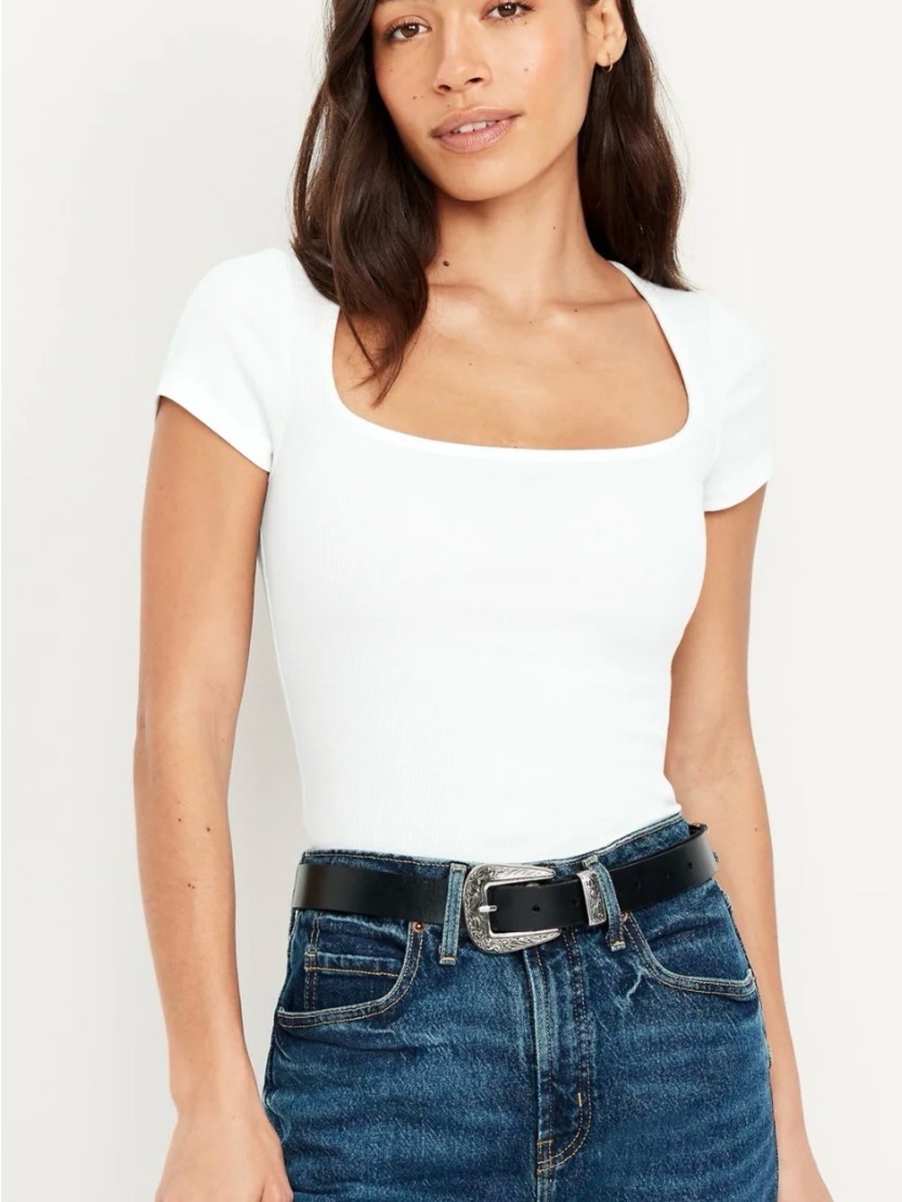 NWT - Old Navy White Square-Neck Short Sleeve Ribbed Tee Size Large